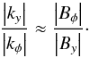 \begin{equation} \label{Wavelength1} \frac{\left|k_y\right|} {\left|k_\phi\right|} \approx \frac{\left|B_\phi\right|}{\left|B_y\right|}\cdot \end{equation}