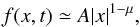 \begin{equation} f(x,t) \simeq A |x|^{1-\mu} , \end{equation}
