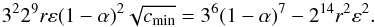 \begin{equation} 3^22^9r\eps(1-\alpha)^2\sqrt{\cm}=3^6(1-\alpha)^7-2^{14}r^2\epsilon^2. \end{equation}