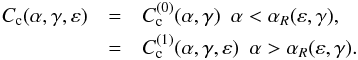 \begin{eqnarray} C_{\rm c}(\alpha,\gamma,\eps)&=&\Cc(\alpha,\gamma) ~~\alpha<\alpha_R(\eps,\gamma),\nnb &=&\Cce(\alpha,\gamma,\epsilon) ~~\alpha>\alpha_R(\eps,\gamma). \label{amd_crit} \end{eqnarray}