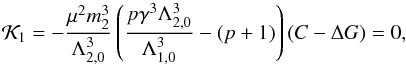 \appendix \setcounter{section}{2} \begin{equation} \K_1=-\frac{\mu^2m_2^3}{\Ltz^3}\left(\frac{p\gamma^3\Ltz^3}{\Loz^3}-(p+1)\right)(C-\DG)=0, \end{equation}