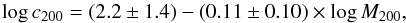 \begin{equation} \log \ctwo = (2.2 \pm 1.4) - (0.11 \pm 0.10) \times \log \mtwo, \label{e:cmrder} \end{equation}