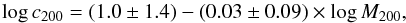 \begin{equation} \log \ctwo = (1.0 \pm 1.4) - (0.03 \pm 0.09) \times \log \mtwo, \label{e:cmr} \end{equation}