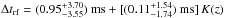 \hbox{$\Delta t_{\rm rf} = (0.95_{-3.55}^{+3.70})~{\rm ms} + [(0.11_{-1.74}^{+1.54})~{\rm ms}]\,K(z)$}