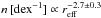 \hbox{$n\, \mathrm{[dex^{-1}]}\propto r_\mathrm{{eff}}^{-2.7\pm 0.3}$}