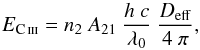 \begin{equation} E_{\rm \ion{C}{iii}} = n_2~A_{21}~\frac{h~c}{\lambda_{\rm 0}}~\frac{D_{\rm eff}}{4~\pi} , \label{e-tii} \end{equation}