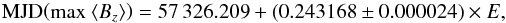 \begin{equation} {\rm MJD}\!\left({\rm max}\ \bz\right) = 57\,326.209 + (0.243168 \pm 0.000024)\times E , \label{Eq_EPH_2047} \end{equation}