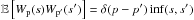 \hbox{$\mathbb{E}\left[W_{\rm p}(s)W_{\rm p'}(s')\right]=\delta(p-p')\inf(s,s')$}