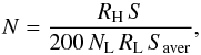 \begin{equation} \label{eq:numbersamples} N=\frac{R_{\rm H}\,S}{200\,N_{\rm L}\,R_{\rm L}\,S_\mathrm{aver}}, \end{equation}