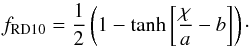 \appendix \setcounter{section}{2} \begin{equation} f_{\rm RD10}=\frac{1}{2}\left(1-\tanh\left[\frac{\chi}{a}-b\right]\right)\cdot \end{equation}