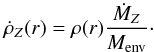 \appendix \setcounter{section}{3} \begin{equation} \label{Gl:drhoZdt} \rdotz(r) = \rho(r) \frac{\mdotz}{\menv}\cdot \end{equation}