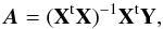 \begin{equation} \label{eq_model_sl} \vec{A} = ({\bf X}^{\rm t}{\bf X})^{-1}{\bf X}^{\rm t}{\bf Y} , \end{equation}