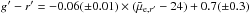 \hbox{$g'-r' = -0.06(\pm0.01)\times(\bar{\mu}_{{\rm e},r'}-24)+0.7(\pm0.3)$}