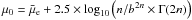 \hbox{$\mu_0 = \bar{\mu}_{\rm e}+2.5\times\log_{10}\left(n/b^{2n}\times\Gamma (2n)\right)$}