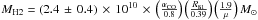 \hbox{${M}_{\rm H2}=(2.4\,\pm\,0.4)\,\times\,10^{10}\,\times\,\left(\frac{\alpha_{\rm CO}}{0.8}\right)\left(\frac{R_{81}}{0.39}\right)\left(\frac{1.9}{\mu}\right)\msol$}
