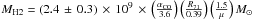 \hbox{${M}_{\rm H2}=(2.4\,\pm\,0.3)\,\times\,10^{9}\,\times\,\left(\frac{\alpha_{\rm CO}}{3.6}\right)\left(\frac{R_{71}}{0.39}\right)\left(\frac{1.5}{\mu}\right)\msol$}
