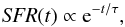 \begin{equation} \mathit{SFR}(t) \propto {\rm e}^{-t/\tau}, \end{equation}