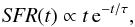 \begin{equation} \mathit{SFR}(t) \propto t \, {\rm e}^{-t/\tau}, \end{equation}