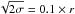 \hbox{$\sqrt{2\sigma} = 0.1 \times r$}