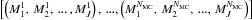 \hbox{$\left[\left(M_{1}^{1},\,M_{2}^{1},\,...\,, M_{J}^{1}\right),\,..., \left(M_{1}^{N_{\rm MC}},\,M_{2}^{N_{\rm MC}},\,...,\,M_{J}^{N_{\rm MC}}\right)\right]$}