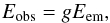 \appendix \setcounter{section}{1} \begin{equation} E_{\mathrm{obs}} = g E_{\mathrm{em}}, \end{equation}