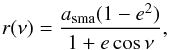 \appendix \setcounter{section}{2} \begin{equation} \label{eq:radius} r(\nu) = \frac{a_{\mathrm{sma}}(1-e^2)}{1+e\cos{\nu}} , \end{equation}