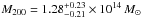 Mathematical equation: \hbox{$M_{200}=1.28^{+0.23}_{-0.21} \times 10^{14}\,M_\sun$}