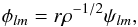 \begin{equation} \phi_{lm} = r \rho^{-1/2} \psi_{lm}, \label{eq:phi} \end{equation}