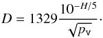 \begin{equation} \label{eq:diameter} D = 1329 \dfrac{10^{-H/5}}{\sqrt{\pv}}\cdot \end{equation}