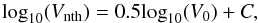 \appendix \setcounter{section}{1} \begin{equation} \mathrm{log}_{10}(V_{\rm nth}) = 0.5\mathrm{log}_{10}(V_0) + C, \end{equation}