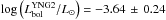 \hbox{$\log\left(L_\mathrm{bol}^\mathrm{YNG2}/L_\odot\right)=- 3.64\,\pm \,0.24$}