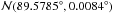 \hbox{$\mathcal{N}(89.5785^{\circ},0.0084^{\circ})$}