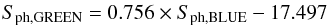 \begin{eqnarray} S_{\text{ph}, {\rm GREEN}} = 0.756\times S_{\text{ph}, {\rm BLUE}} -17.497 \label{eq:eq1} \end{eqnarray}