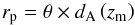 \begin{equation} r_{\rm p}=\theta \times d_{\rm A} \left(z_{\rm m}\right) \end{equation}