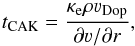 \begin{equation} \label{eq:CAK} t_{\rm CAK} = \frac{\kappa_{\rm e} \rho \varv_{\rm Dop}}{\partial \varv/ \partial r} , \end{equation}
