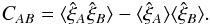 \begin{equation} C_{A B} = \langle \xihat_{A} \xihat_{B} \rangle - \langle \xihat_{A} \rangle \langle \xihat_{B} \rangle . \label{equation::covar_xi_estimator} \end{equation}