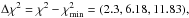 \hbox{$\Delta\chi^2=\chi^{2} - \chiSquareMin=(2.3,6.18,11.83),$}