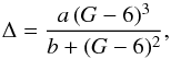 \begin{equation} \Delta = \frac{a\,(\GG-6)^3}{b+(\GG-6)^2} \label{satcor} , \end{equation}