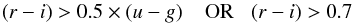\begin{equation} (r-i) > 0.5 \times (u-g) \;\;\;\ {\rm OR} \;\;\; (r-i) > 0.7 \label{eq:col-col} \end{equation}