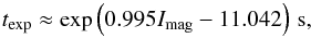 \begin{equation} t_{\mathrm{exp}} \approx \exp \left( 0.995 I_{\mathrm{mag}} - 11.042 \right) \,\mathrm{s}, \end{equation}