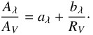 \appendix \setcounter{section}{2} \begin{eqnarray} \frac{A_{\lambda}}{A_{V}} = a_{\lambda} + \frac{b_{\lambda}}{R_V}\cdot \label{eq:coefficients} \end{eqnarray}