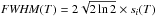 \hbox{${\it FWHM}(T)= 2 \sqrt{2\ln2} \times s_i(T)$}