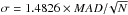 \hbox{$\sigma = 1.4826\times MAD {/}\!\sqrt{N}$}