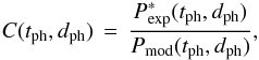 \begin{equation} C(\tph, \dph) \,=\, \frac{\pexp(\tph, \dph)}{\pmod(\tph, \dph)} , \label{eqn:completeness} \end{equation}