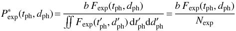 \appendix \setcounter{section}{2} \begin{equation} \pexp(\tph, \dph) \!=\! \frac{b \, \fexp(\tph, \dph)}{\iint \fexp(\tph^\prime, \dph^\prime) \,\deriv\tph^\prime\deriv\dph^\prime} \!=\! \frac{b \, \fexp(\tph, \dph)}{\nexp} \label{eqn:pexp_tphdph} \end{equation}