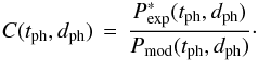 \appendix \setcounter{section}{2} \begin{equation} C(\tph, \dph) \,=\, \frac{\pexp(\tph, \dph)}{\pmod(\tph,\dph)} \cdot \label{eqn:cres2} \end{equation}
