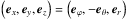 Mathematical equation: \hbox{$ \left( \vect{e}_x , \vect{e}_y , \vect{e}_z \right) = \left( \vect{e}_\varphi , - \vect{e}_\theta , \vect{e}_r \right) $}