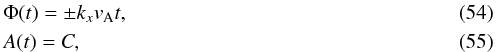 \begin{eqnarray} &&\Phi(t) = \pm k_x v_{\rm A} t, \\ &&A(t) = C, \label{fig:wkb03} \end{eqnarray}