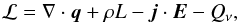 \begin{equation} {\cal L} = \nabla \cdot \vec q +\rho L -\vec j \cdot \vec E-Q_{\nu}, \end{equation}