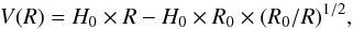 \begin{equation} V(R)=H_0\times R-H_0\times R_0\times (R_0/R)^{1/2}, \end{equation}